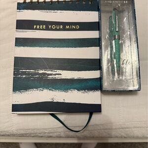 Argento SC Green and White Striped Notebook with Pen